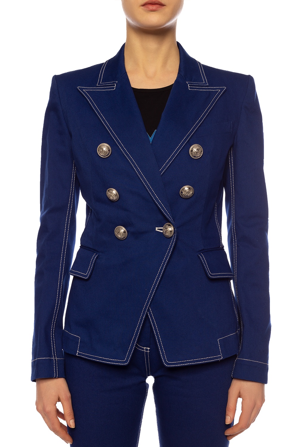 Denim balmain blazer sale